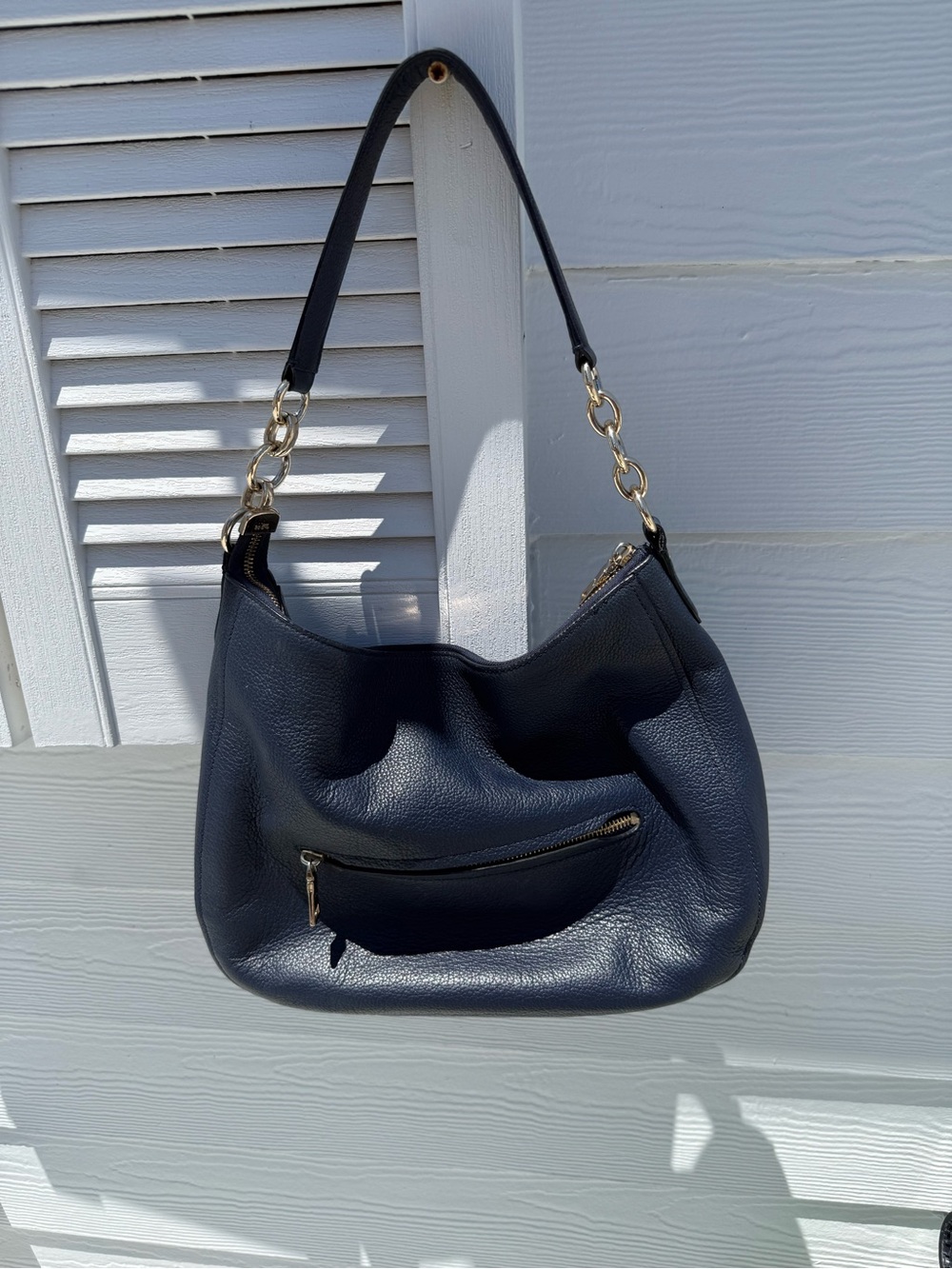 Coach Navy Pebbled Leather Hobo with Gold Hardware - Picture 2 of 8